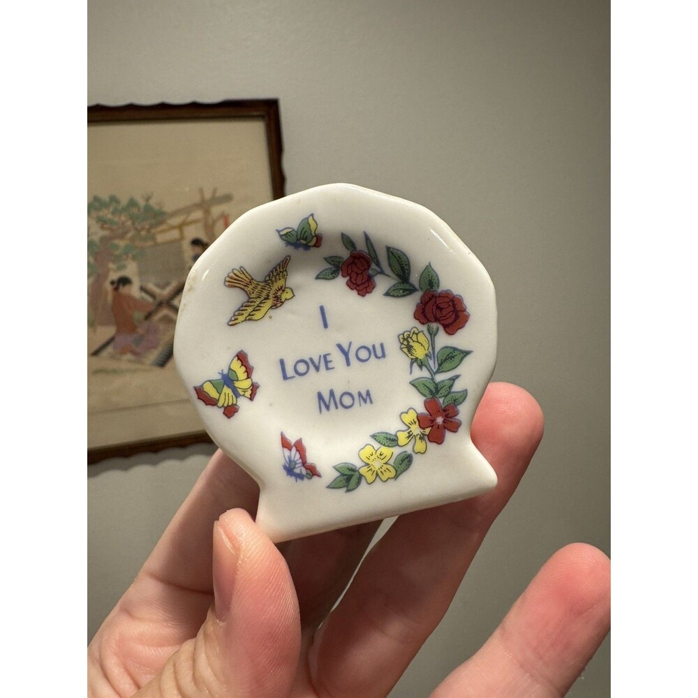 Vintage I Love You Mom Toothpick Holder Ceramic